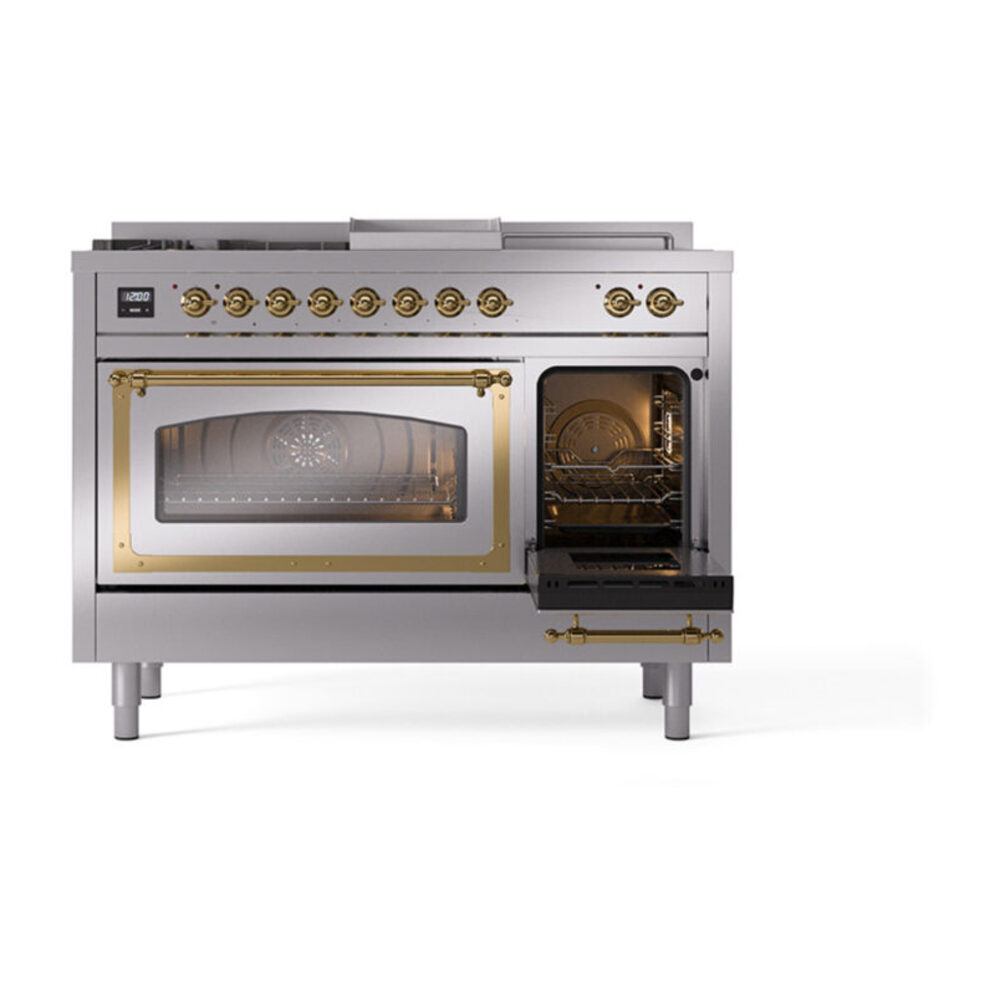 ILVE_UN48FSNMPSSGLP_Nostalgie_II_48"_Dual_Fuel_Range_side_oven_door_opened
