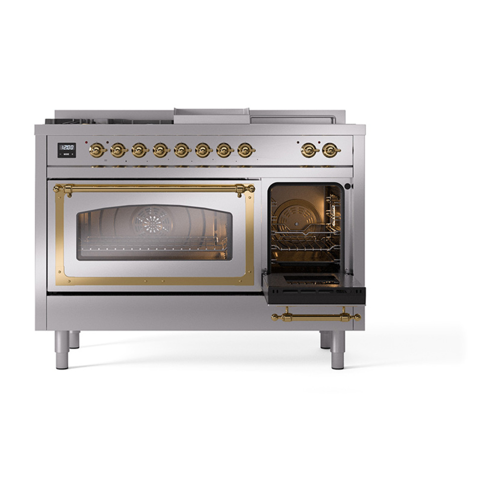 ILVE_UN48FSNMPSSGLP_Nostalgie_II_48"_Dual_Fuel_Range_side_oven_door_opened