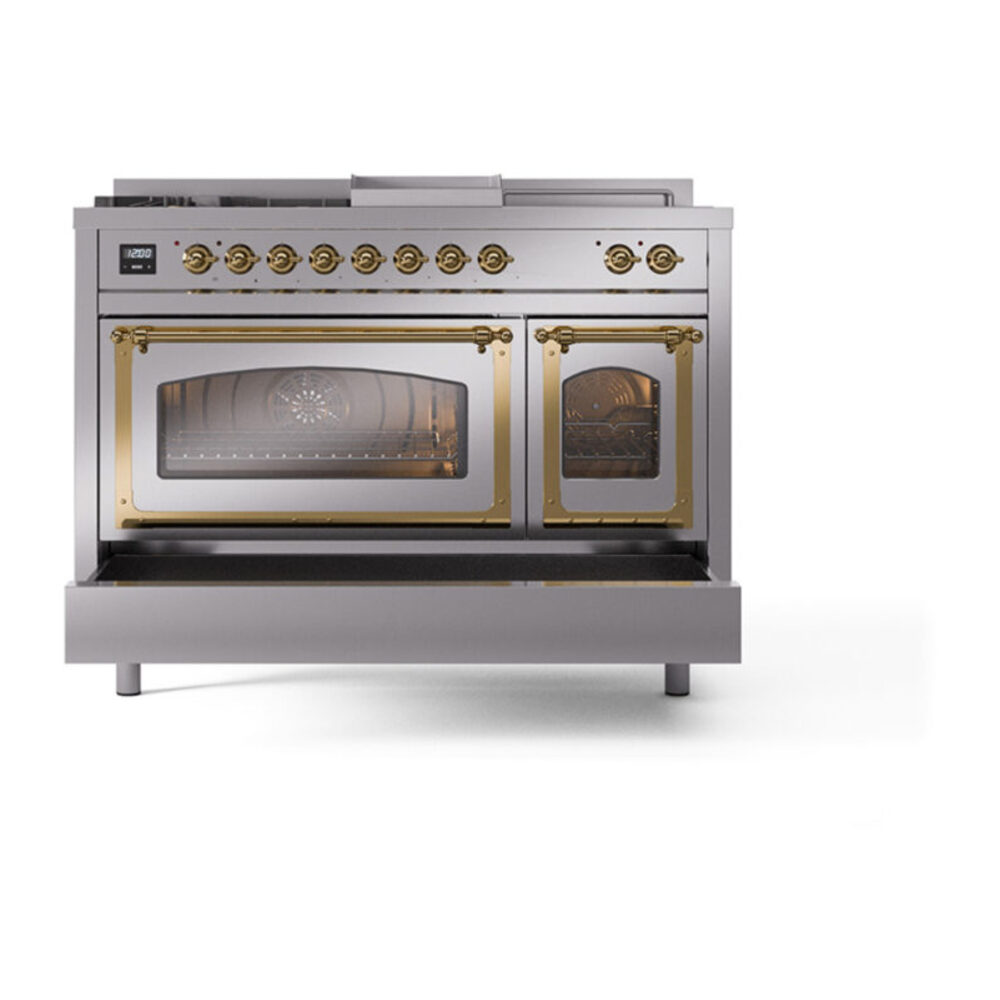 ILVE_UN48FSNMPSSGLP_Nostalgie_II_48"_Dual_Fuel_Range_drawer_opened