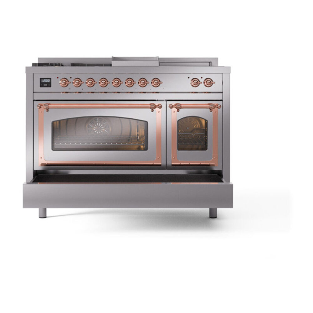 ILVE_UN48FSNMPSSPLP_Nostalgie_II_48"_Dual_Fuel_Range_drawer_opened