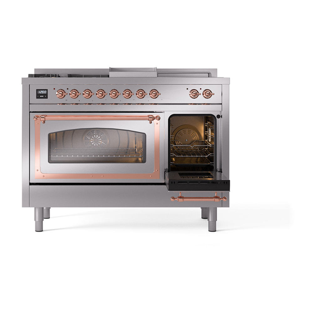 ILVE_UN48FSNMPSSP_Nostalgie_II_48"_Dual_Fuel_Range_side_oven_door_opened