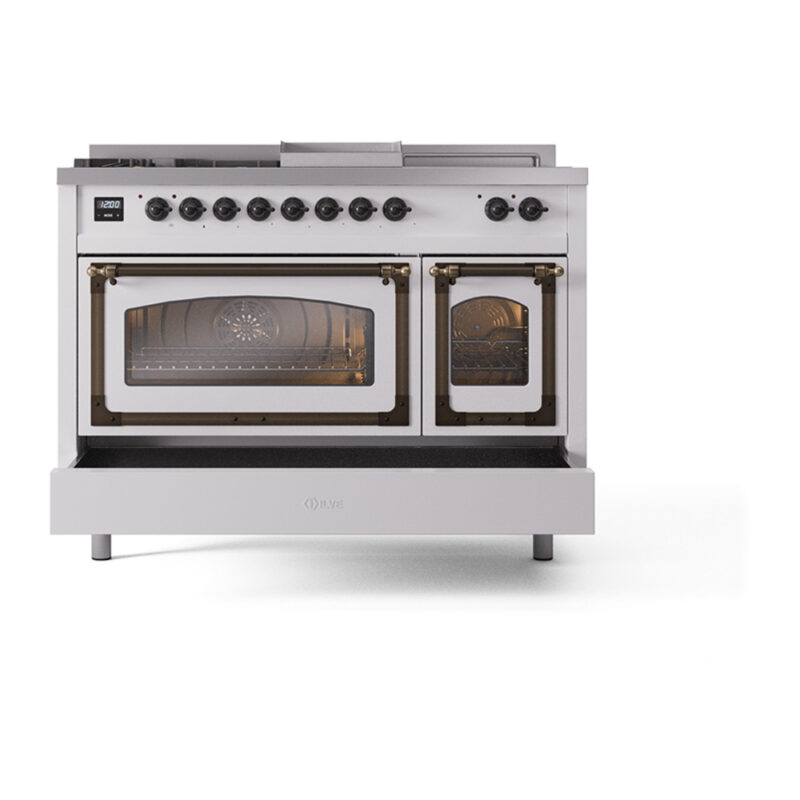 ILVE_UN48FSNMPWHBLP_Nostalgie_II_48"_Dual_Fuel_Range_drawer_opened