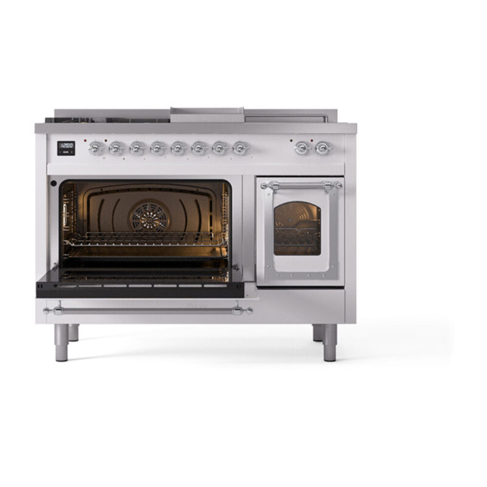 ILVE_UN48FSNMPWHCLP_Nostalgie_II_48"_Dual_Fuel_Range_main_oven_door_opened