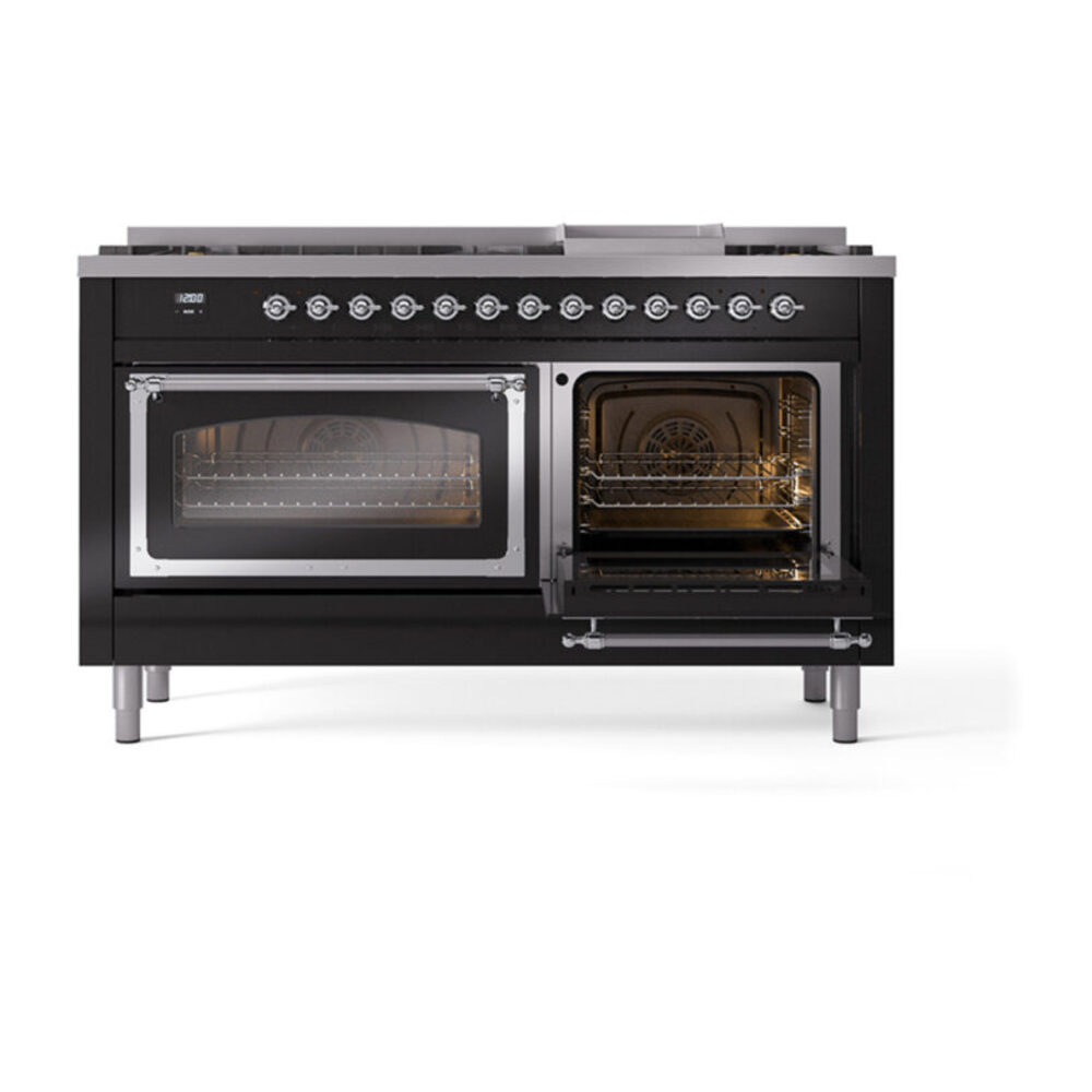 ILVE_UN60FNMPBKCLP_Nostalgie_II_60"_Dual_Fuel_Range_side_oven_door_opened