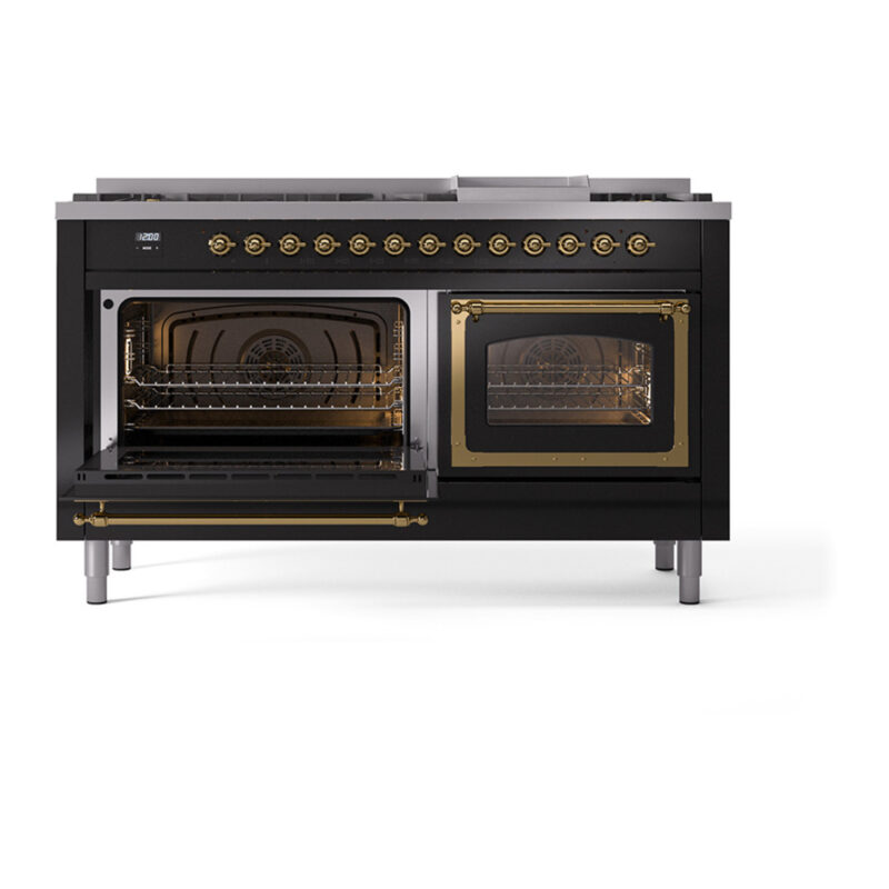 ILVE_UN60FNMPBKGLP_Nostalgie_II_60"_Dual_Fuel_Range_main_oven_door_opened
