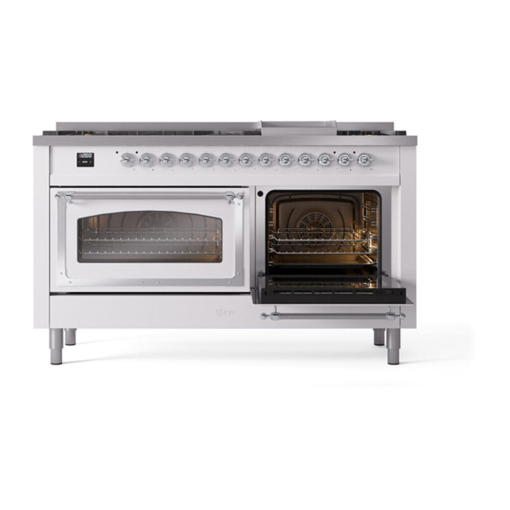 ILVE_UN60FNMPWHCLP_Nostalgie_II_60"_Dual_Fuel_Range_side_oven_door_opened