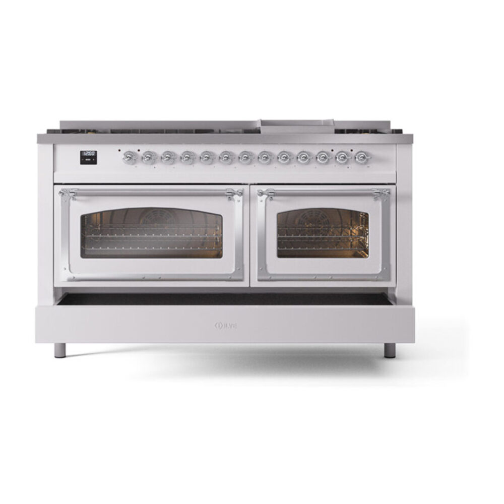 ILVE_UN60FNMPWHCLP_Nostalgie_II_60"_Dual_Fuel_Range_drawer_opened