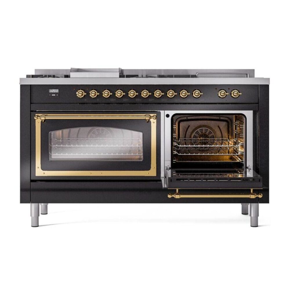ILVE_UN60FSNMPBKGLP_Nostalgie_II_60"_Dual_Fuel_Range_side_oven_door_opened