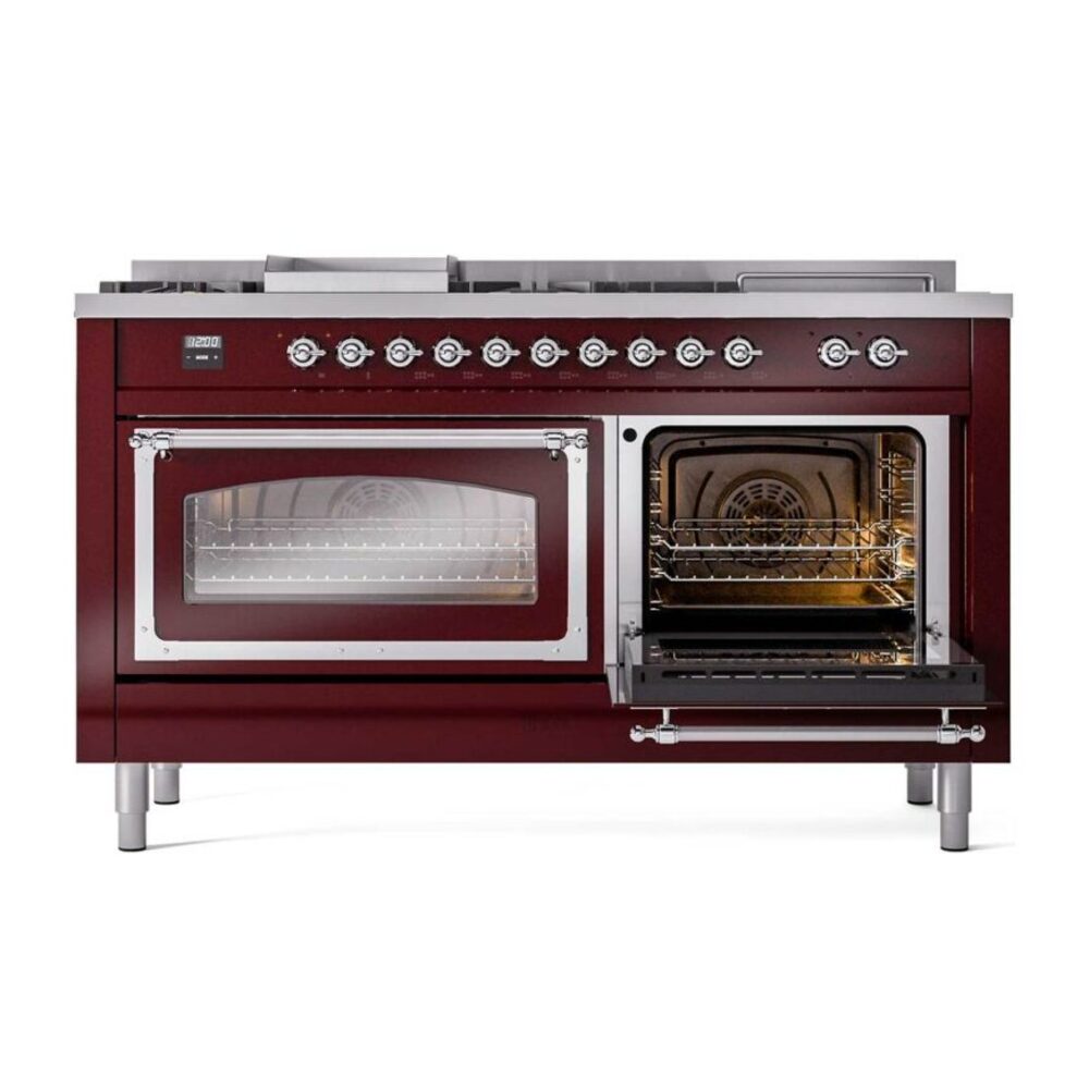 ILVE_UN60FSNMPBUCLP_Nostalgie_II_60"_Dual_Fuel_Range_side_oven_door_opened