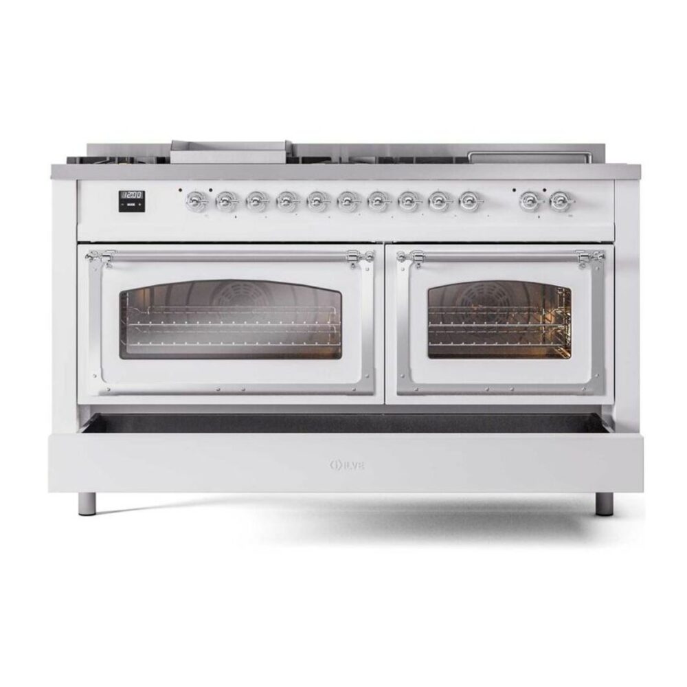 ILVE_UN60FSNMPWHC_Nostalgie_II_60"_Dual_Fuel_Range_drawer_opened