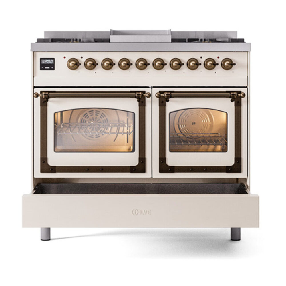 ILVE_UND40FNMPAWB_Nostalgie_II_40"_Dual_Fuel_Range_drawer_opened
