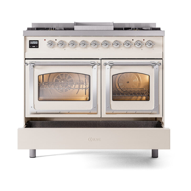 ILVE_UND40FNMPAWC_Nostalgie_II_40"_Dual_Fuel_Range_drawer_opened