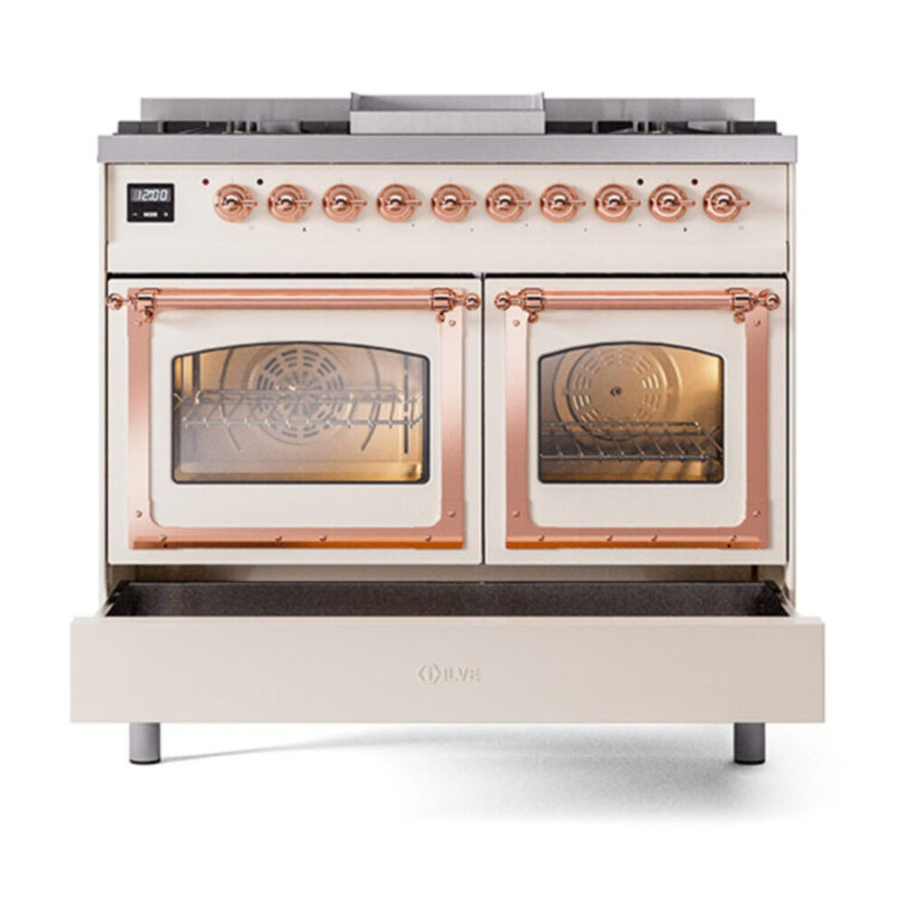 ILVE_UND40FNMPAWPLP_Nostalgie_II_40"_Dual_Fuel_Range_drawer_opened