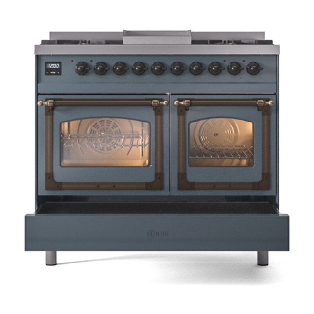 ILVE_UND40FNMPBGBLP_Nostalgie_II_40"_Dual_Fuel_Range_drawer_opened