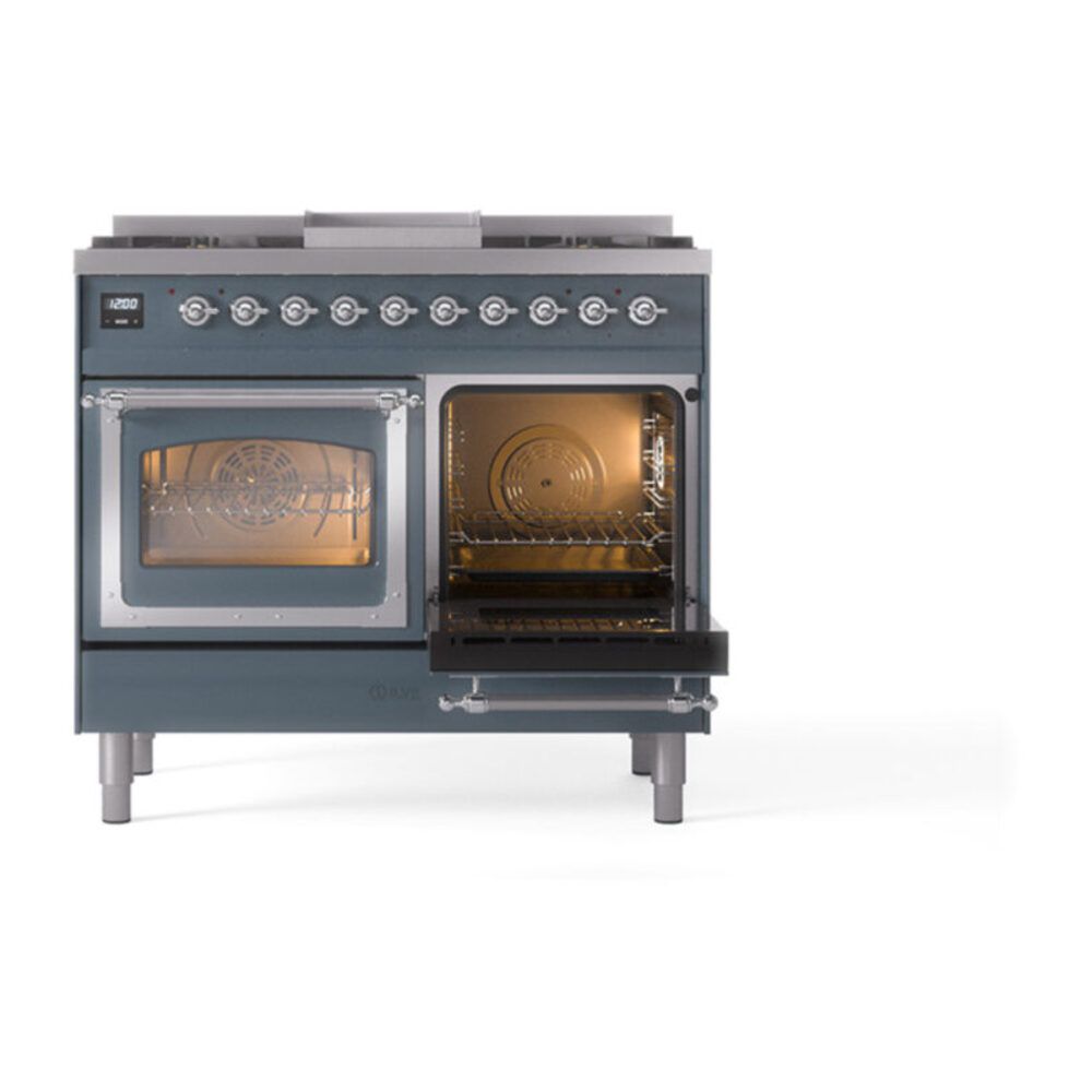 ILVE_UND40FNMPBGCLP_Nostalgie_II_40"_Dual_Fuel_Range_side_oven_door_opened