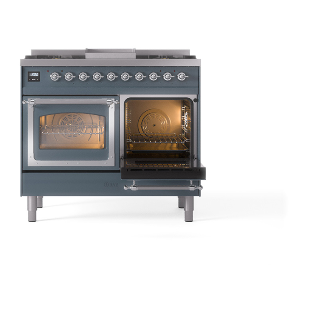 ILVE_UND40FNMPBGC_Nostalgie_II_40"_Dual_Fuel_Range_side_oven_door_opened