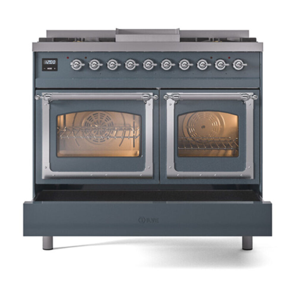 ILVE_UND40FNMPBGC_Nostalgie_II_40"_Dual_Fuel_Range_drawer_opened
