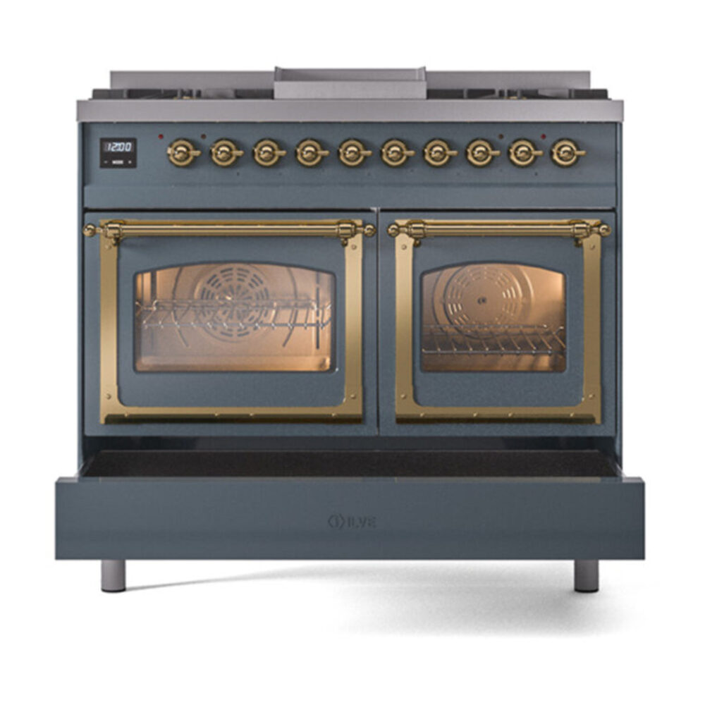 ILVE_UND40FNMPBGGLP_Nostalgie_II_40"_Dual_Fuel_Range_drawer_opened