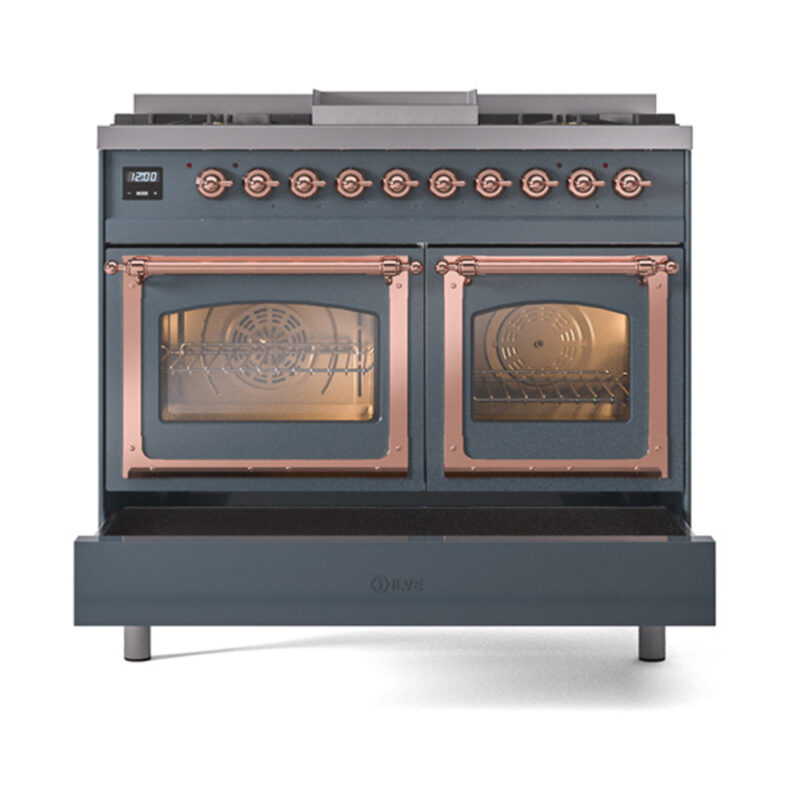 ILVE_UND40FNMPBGPLP_Nostalgie_II_40"_Dual_Fuel_Range_drawer_opened