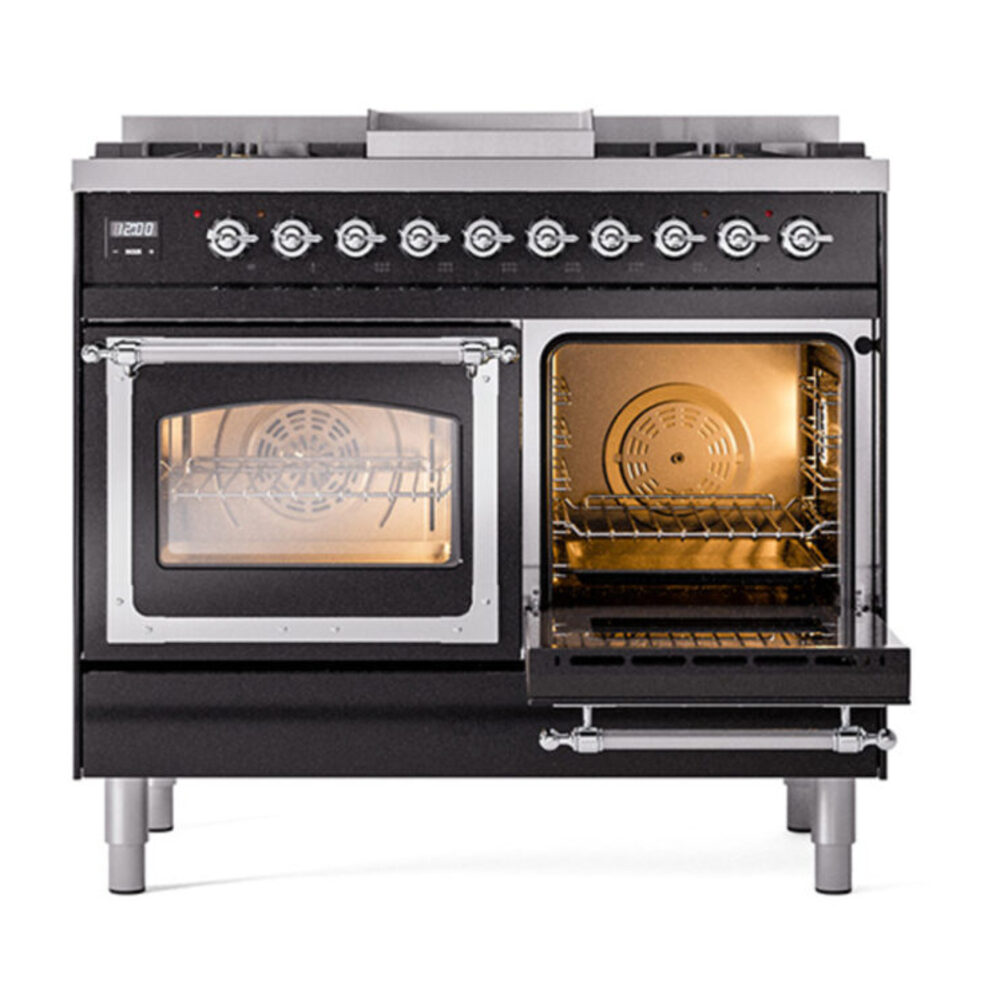 ILVE_UND40FNMPBKC_Nostalgie_II_40"_Dual_Fuel_Range_side_oven_door_opened