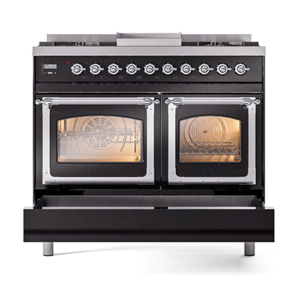 ILVE_UND40FNMPBKC_Nostalgie_II_40"_Dual_Fuel_Range_drawer_opened