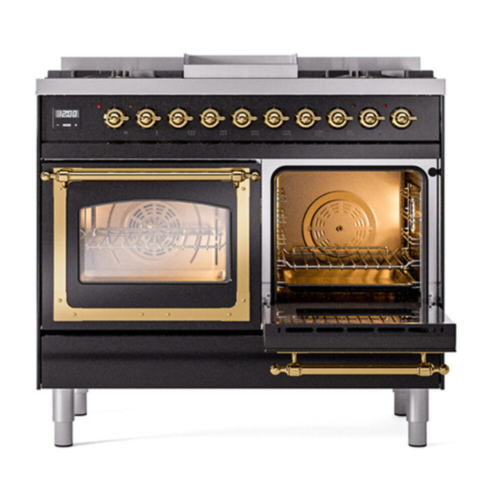 ILVE_UND40FNMPBKGLP_Nostalgie_II_40"_Dual_Fuel_Range_side_oven_door_opened