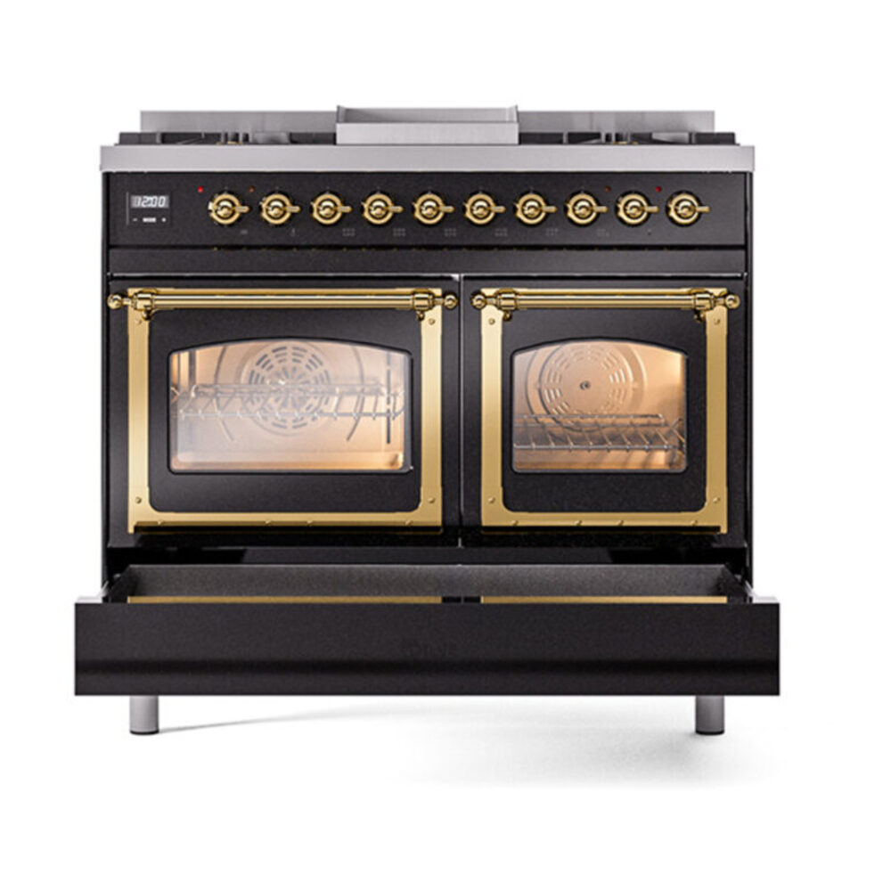 ILVE_UND40FNMPBKGLP_Nostalgie_II_40"_Dual_Fuel_Range_drawer_opened