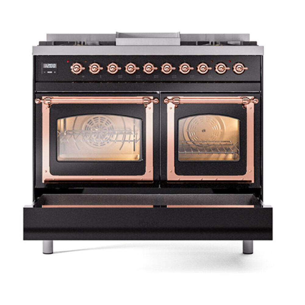 ILVE_UND40FNMPBKPLP_Nostalgie_II_40"_Dual_Fuel_Range_drawer_opened