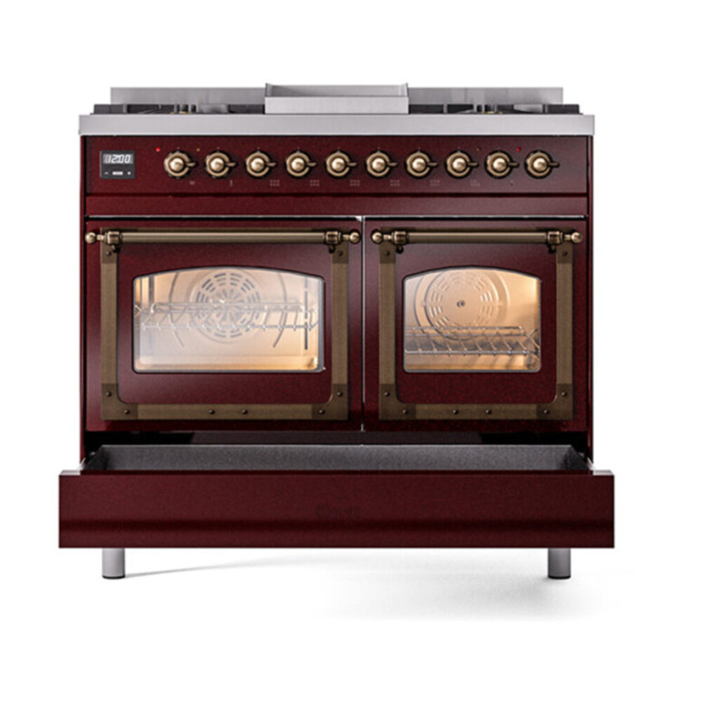 ILVE_UND40FNMPBUBLP_Nostalgie_II_40"_Dual_Fuel_Range_drawer_opened