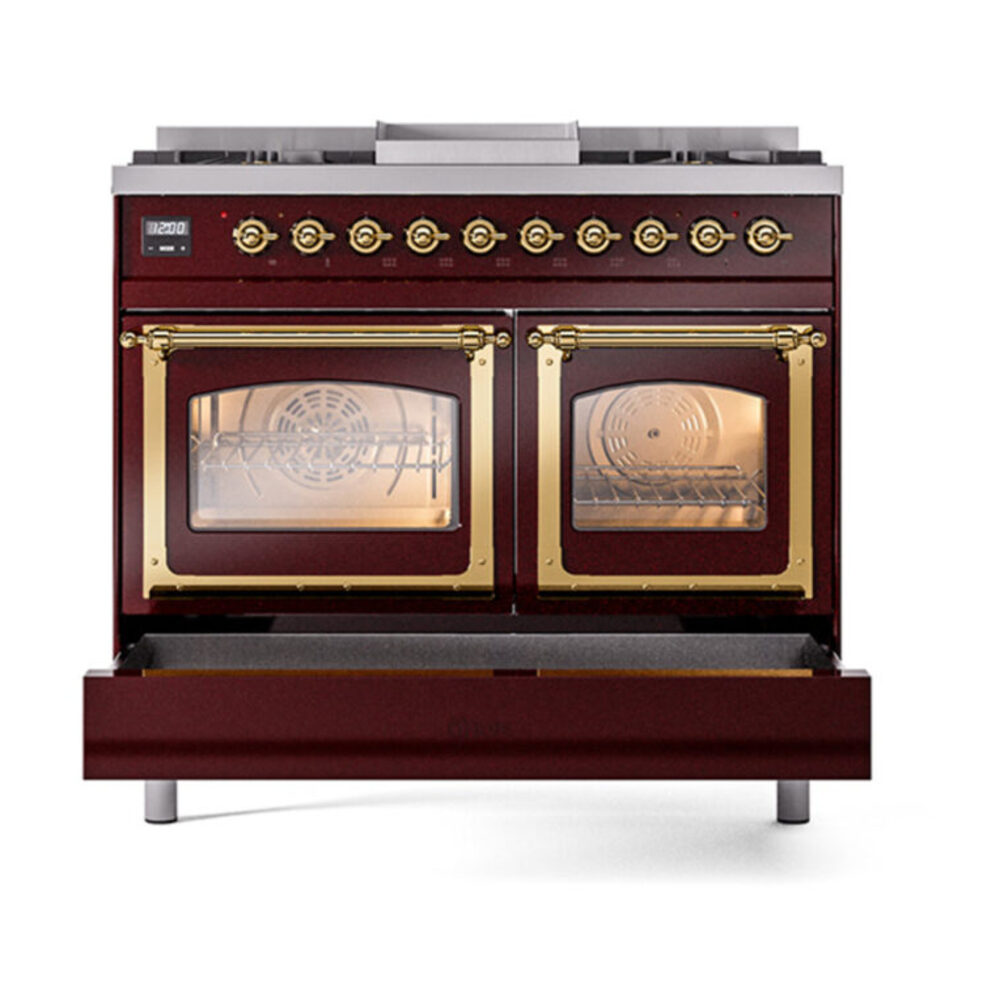 ILVE_UND40FNMPBUGLP_Nostalgie_II_40"_Dual_Fuel_Range_drawer_opened