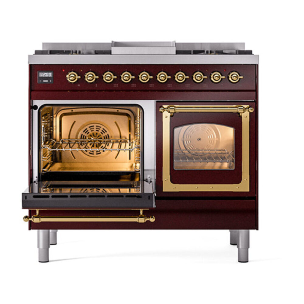 ILVE_UND40FNMPBUG_Nostalgie_II_40"_Dual_Fuel_Range_main_oven_door_opened