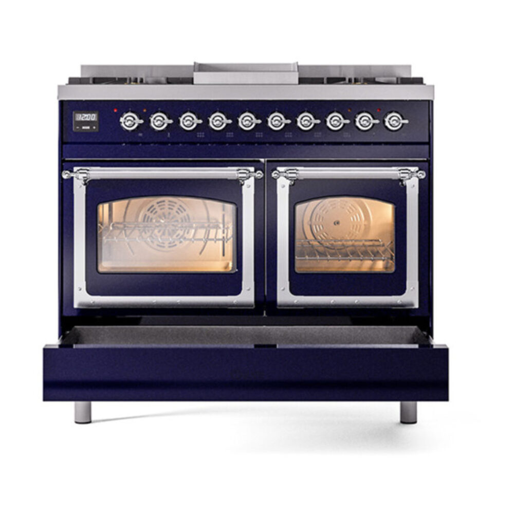 ILVE_UND40FNMPMBCLP_Nostalgie_II_40"_Dual_Fuel_Range_drawer_opened