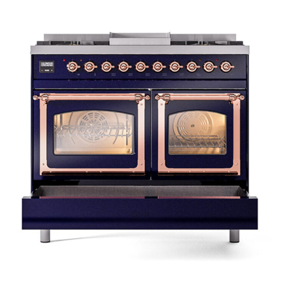ILVE_UND40FNMPMBPLP_Nostalgie_II_40"_Dual_Fuel_Range_drawer_opened