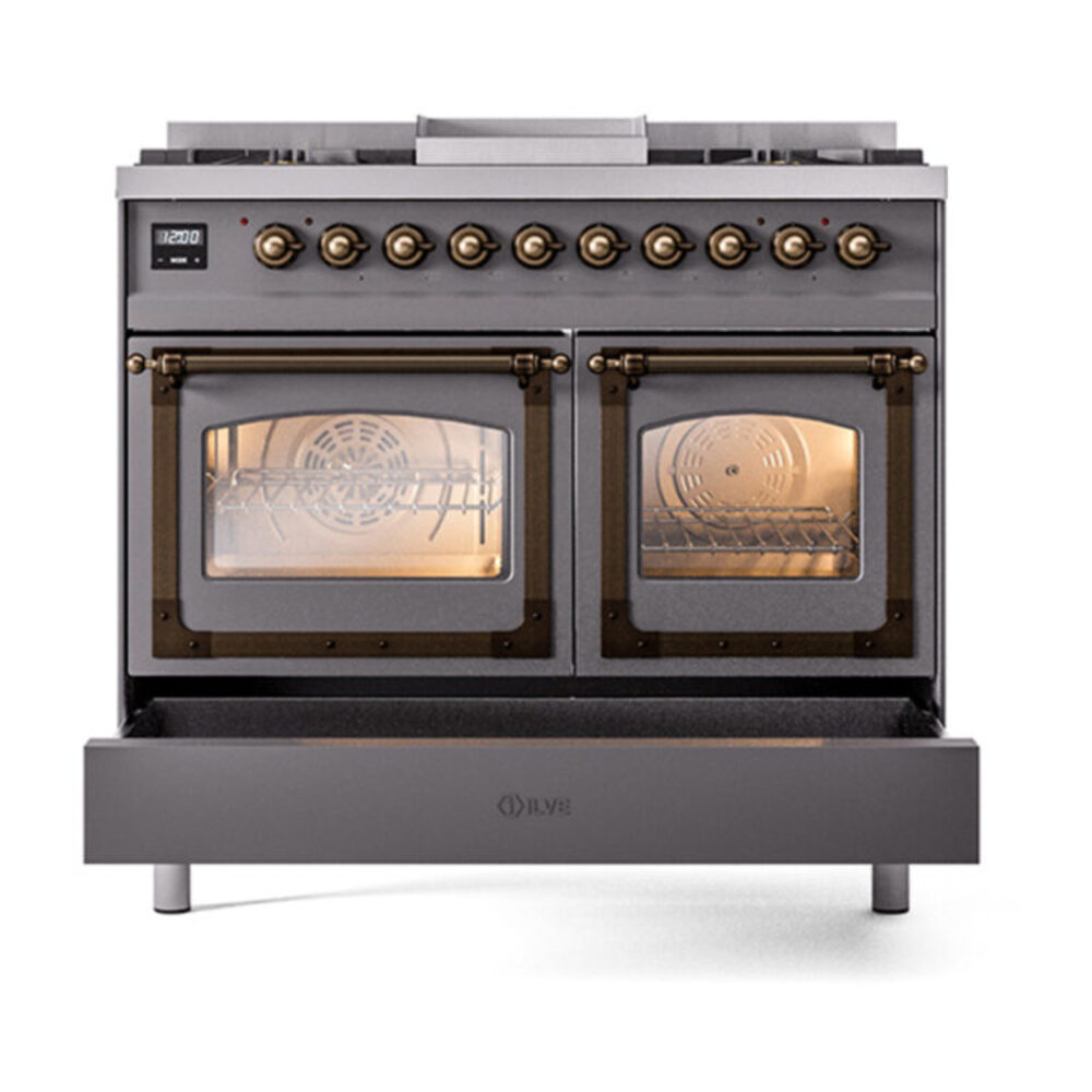 ILVE_UND40FNMPMGB_Nostalgie_II_40"_Dual_Fuel_Range_drawer_opened