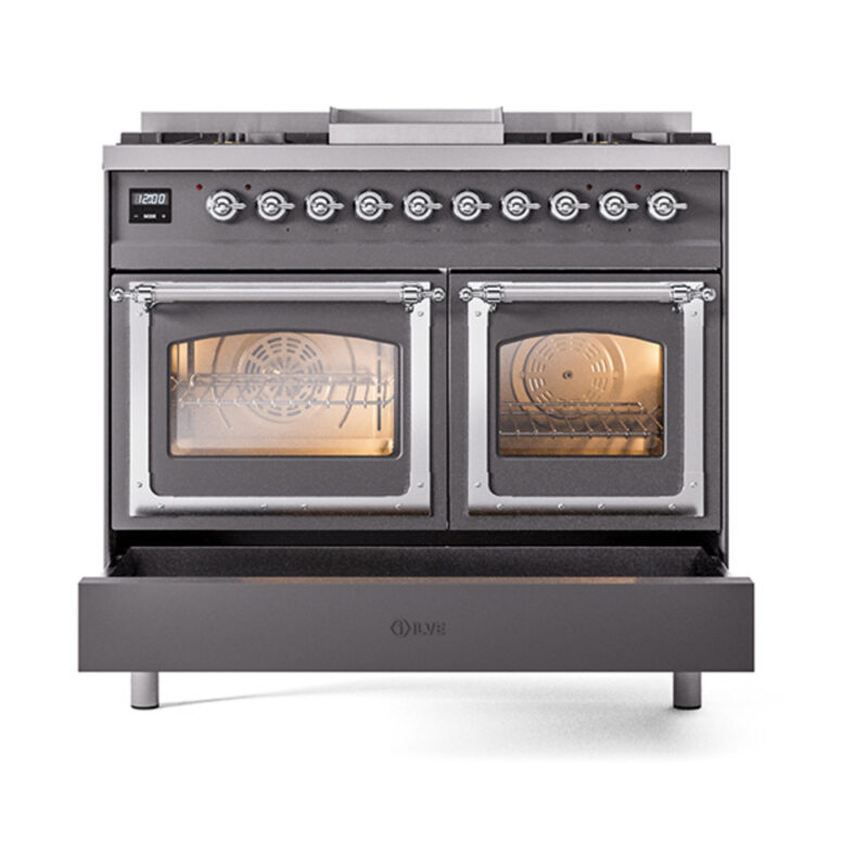 ILVE_UND40FNMPMGC_Nostalgie_II_40"_Dual_Fuel_Range_drawer_opened