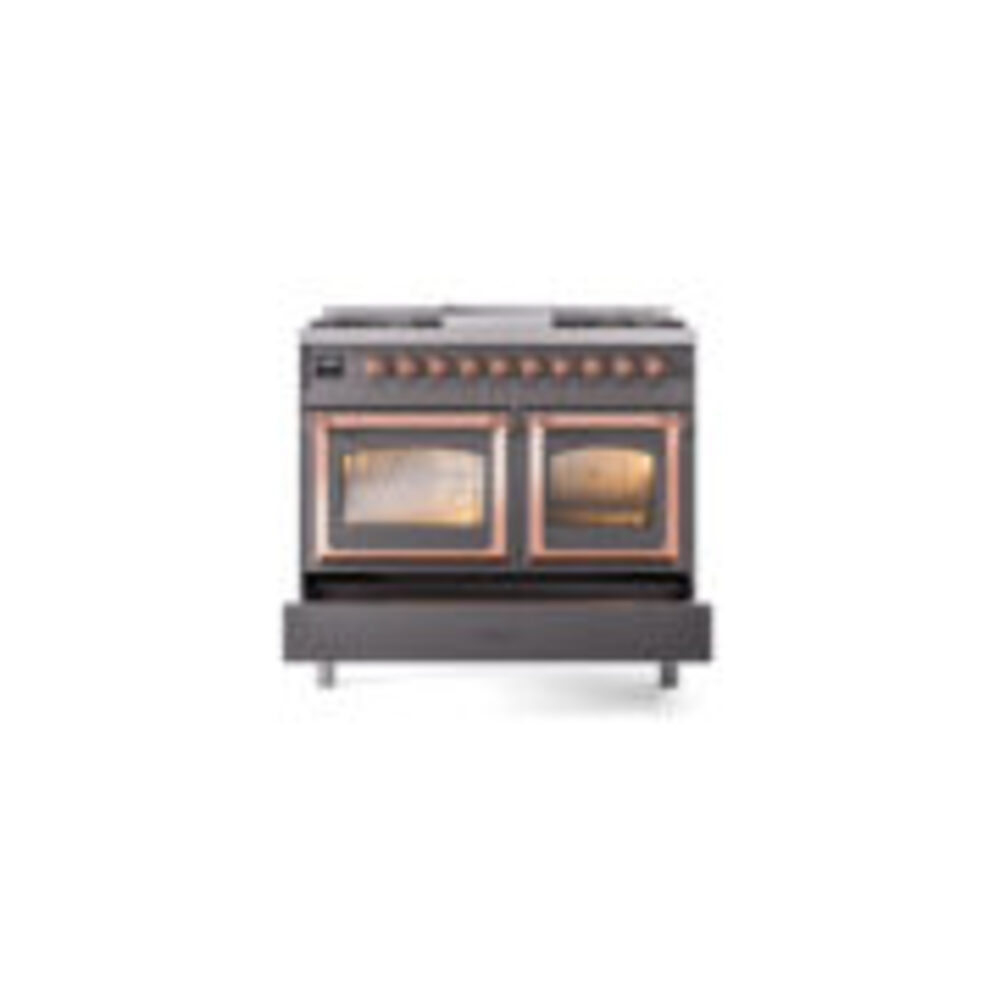 ILVE_UND40FNMPMGPLP_Nostalgie_II_40"_Dual_Fuel_Range_drawer_opened