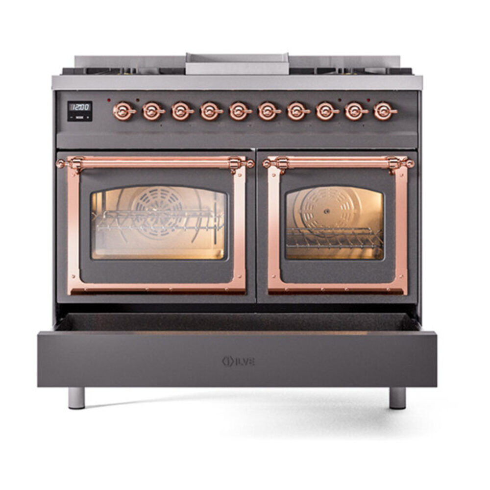 ILVE_UND40FNMPMGPLP_Nostalgie_II_40"_Dual_Fuel_Range_drawer_opened