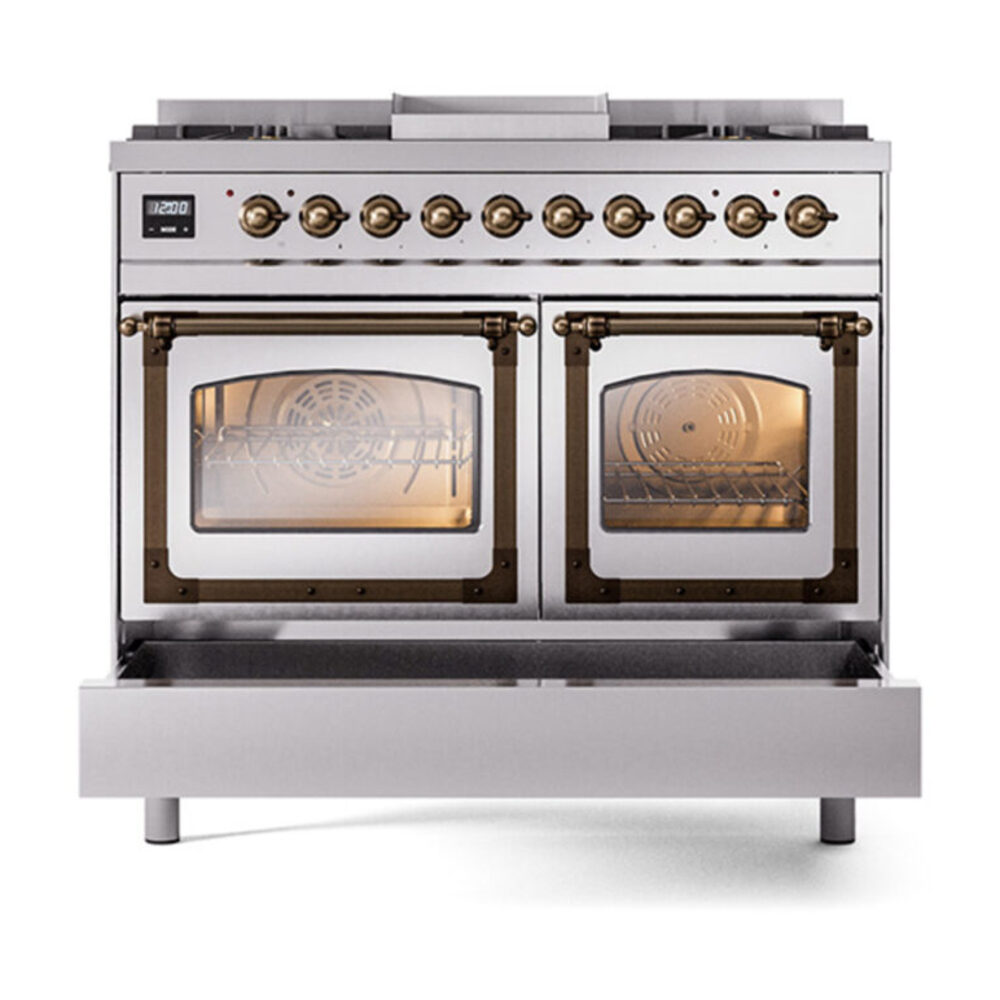 ILVE_UND40FNMPSSB_Nostalgie_II_40"_Dual_Fuel_Range_drawer_opened