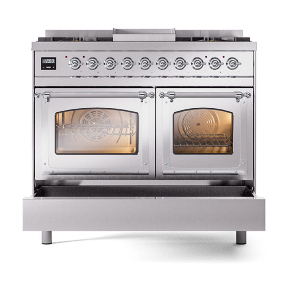 ILVE_UND40FNMPSSC_Nostalgie_II_40"_Dual_Fuel_Range_drawer_opened