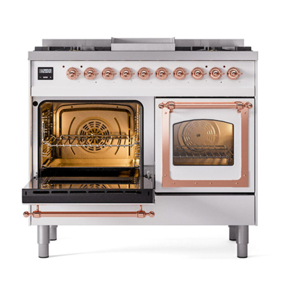 ILVE_UND40FNMPWHP_Nostalgie_II_40"_Dual_Fuel_Range_main_oven_door_opened