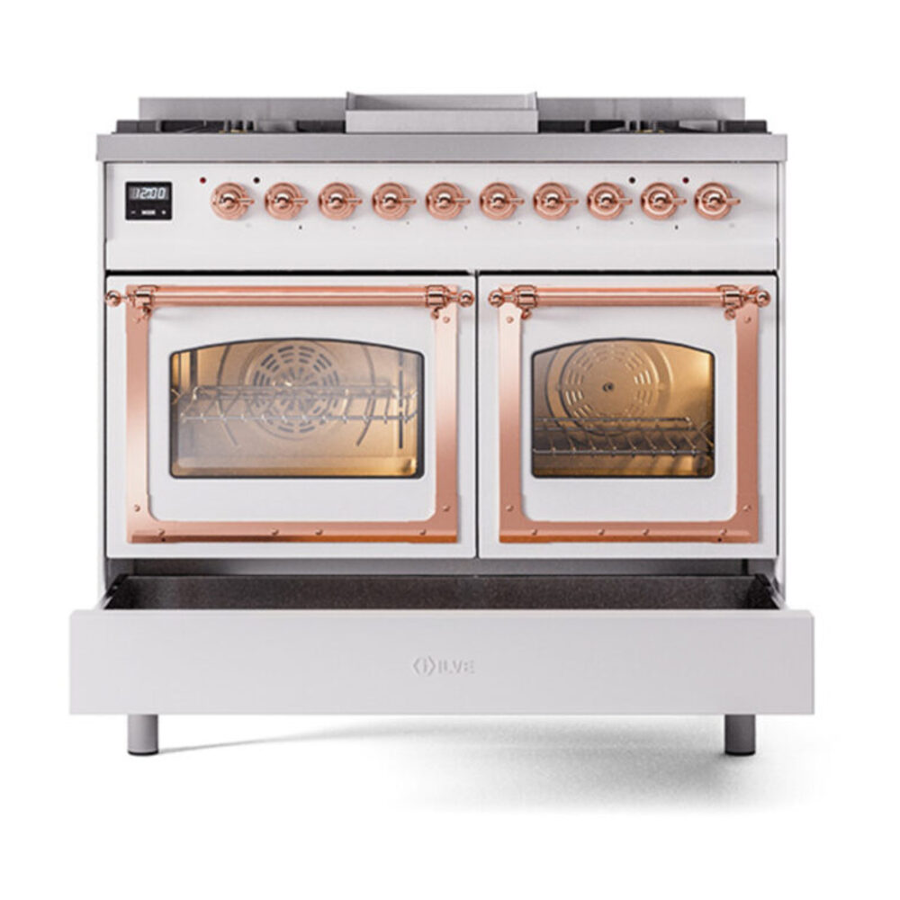 ILVE_UND40FNMPWHP_Nostalgie_II_40"_Dual_Fuel_Range_drawer_opened