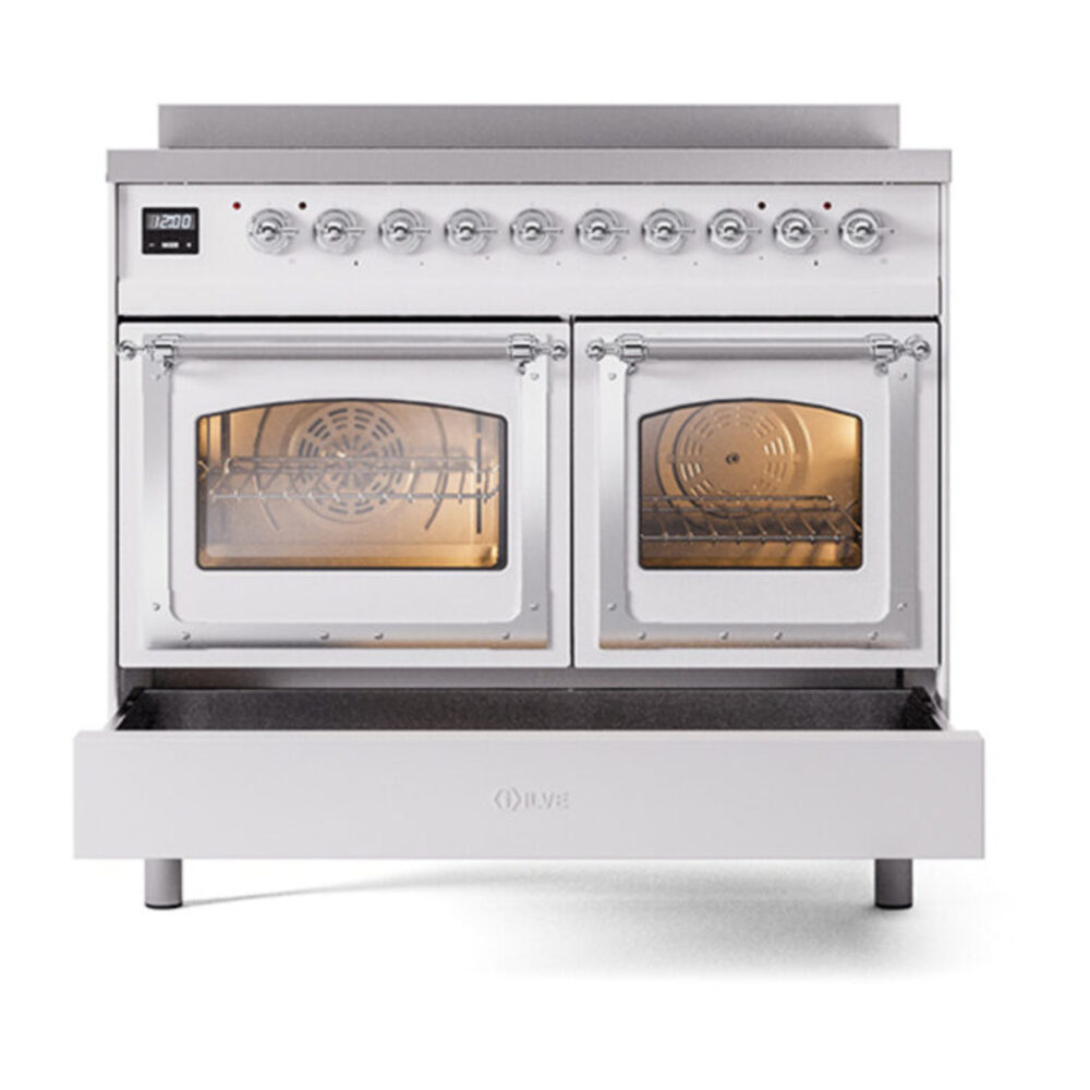 ILVE_UNDI406NMPWHC_Nostalgie_II_60"_Dual_Fuel_Range_drawer_opened