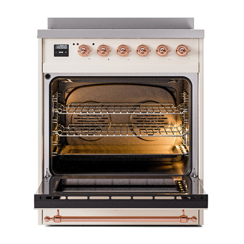 ILVE UNI304NMPAWP Nostalgie II Noblesse 30 inch Induction Range with 4 Elements (Triple Glass Door, Antique White, Copper) 3 ILVE_UNI304NMPAWP_Nostalgie_II_30"_Induction_Range_oven_door_opened