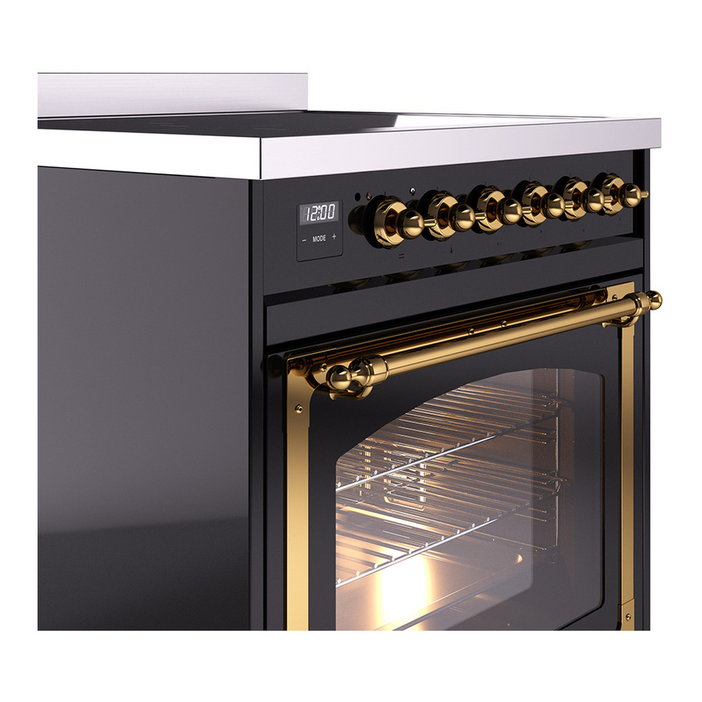 ILVE UNI304NMPBKG Nostalgie II Noblesse 30 inch Induction Range with 4 Elements (Triple Glass Door, Glossy Black, Brass) 5 ILVE_UNI304NMPBKG_Nostalgie_II_30"_Induction_Range_details