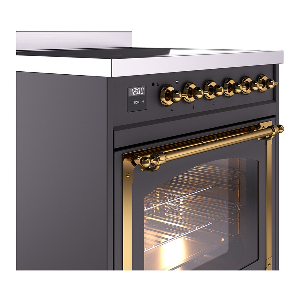 ILVE UNI304NMPMGG Nostalgie II Noblesse 30 inch Induction Range with 4 Elements (Triple Glass Door, Graphite Matte, Brass) 5 ILVE_UNI304NMPMGG_Nostalgie_II_30"_Induction_Range_details