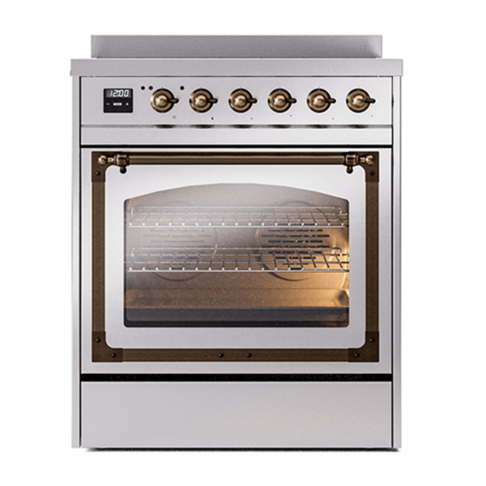 ILVE UNI304NMPSSB Nostalgie II Noblesse 30 inch Induction Range with 4 Elements (Triple Glass Door, Stainless Steel, Burnished) 2 ILVE_UNI304NMPSSB_Nostalgie_II_30"_Induction_Range_front_view