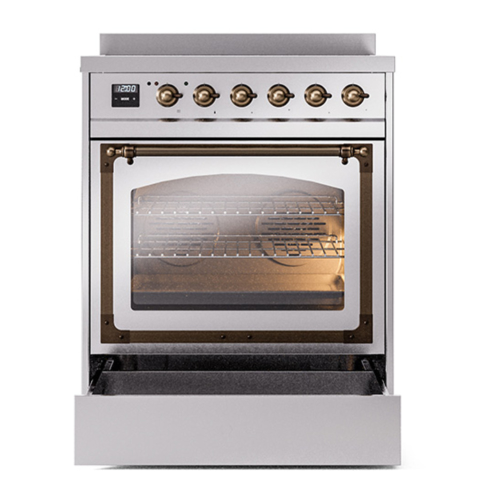 ILVE UNI304NMPSSB Nostalgie II Noblesse 30 inch Induction Range with 4 Elements (Triple Glass Door, Stainless Steel, Burnished) 4 ILVE_UNI304NMPSSB_Nostalgie_II_30"_Induction_Range_drawer_opened