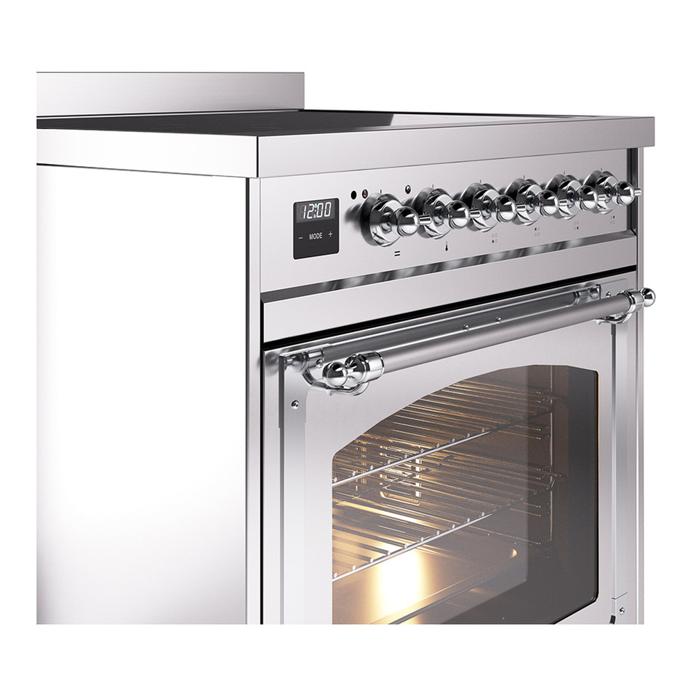 ILVE UNI304NMPSSC Nostalgie II Noblesse 30 inch Induction Range with 4 Elements (Triple Glass Door, Stainless Steel, Chrome) 5 ILVE_UNI304NMPSSC_Nostalgie_II_30"_Induction_Range_details