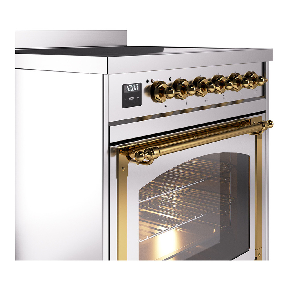 ILVE UNI304NMPSSG Nostalgie II Noblesse 30 inch Induction Range with 4 Elements (Triple Glass Door, Stainless Steel, Brass) 5 ILVE_UNI304NMPSSG_Nostalgie_II_30"_Induction_Range_details