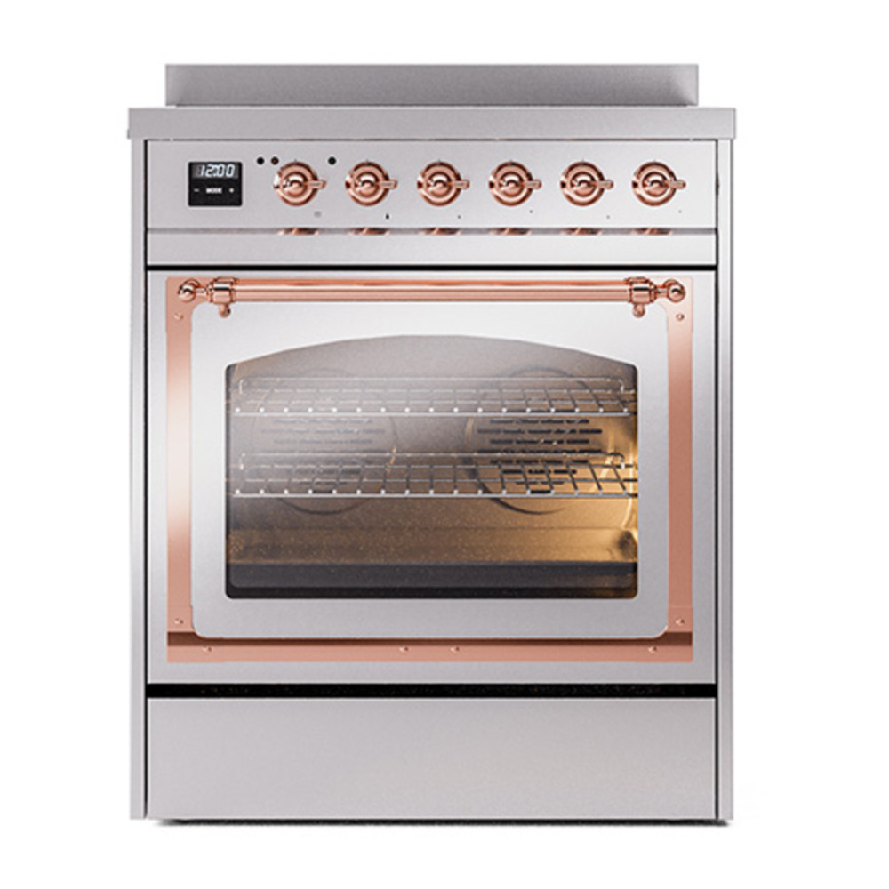ILVE UNI304NMPSSP Nostalgie II Noblesse 30 inch Induction Range with 4 Elements (Triple Glass Door, Stainless Steel, Copper) 2 ILVE_UNI304NMPSSP_Nostalgie_II_30"_Induction_Range_front_view